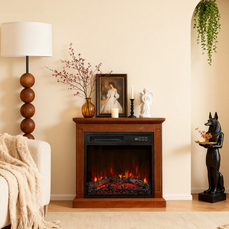 HOMAVO 18'' Cheminée Électrique, 900/1800W, Flamme 3D, Télécommande, Minuterie, Sécutité Surchauffe, Meuble incluse