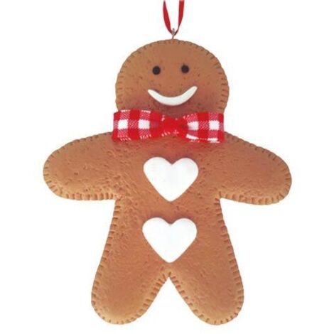 Hombre de galleta de Navidad colgante para decoración de árbol 95x115mm fabricado en arcilla color rojo blanco y marrón
