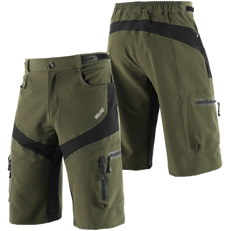 

Hombres babero de secado rapido transpirable deportes al aire libre Pantalones cortos para correr a caballo con 6 bolsillos, verde caqui, M