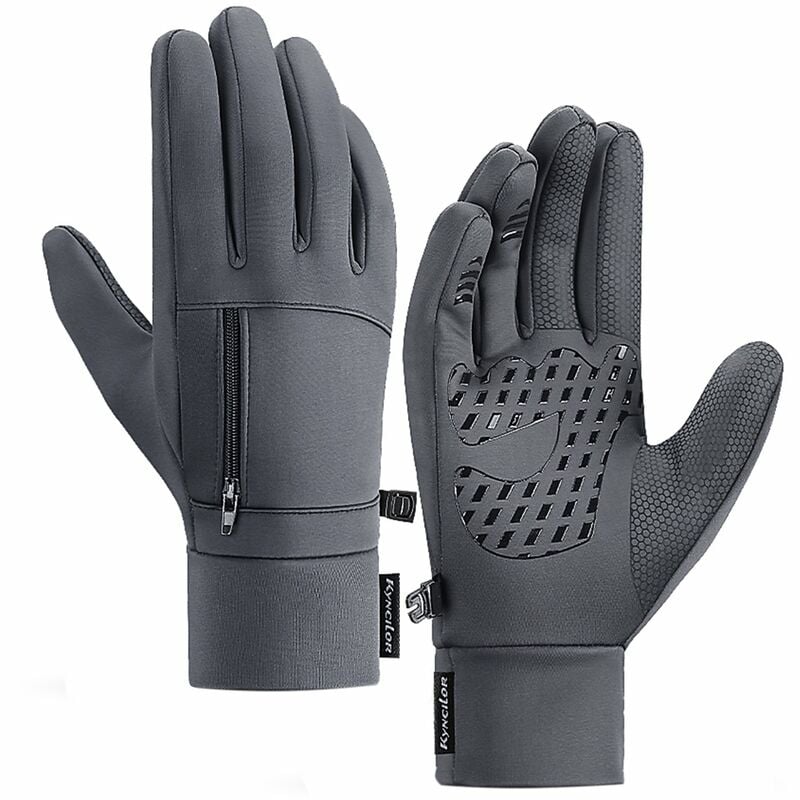 

Hombres Guantes impermeables de invierno Bolsillo con pantalla tactil Guantes deportivos termicos antideslizantes de vellon,Gris, L