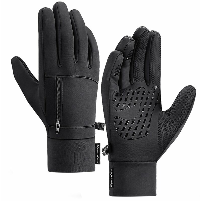 

Hombres Guantes impermeables de invierno Bolsillo con pantalla tactil Guantes deportivos termicos antideslizantes de vellon,Negro, XL