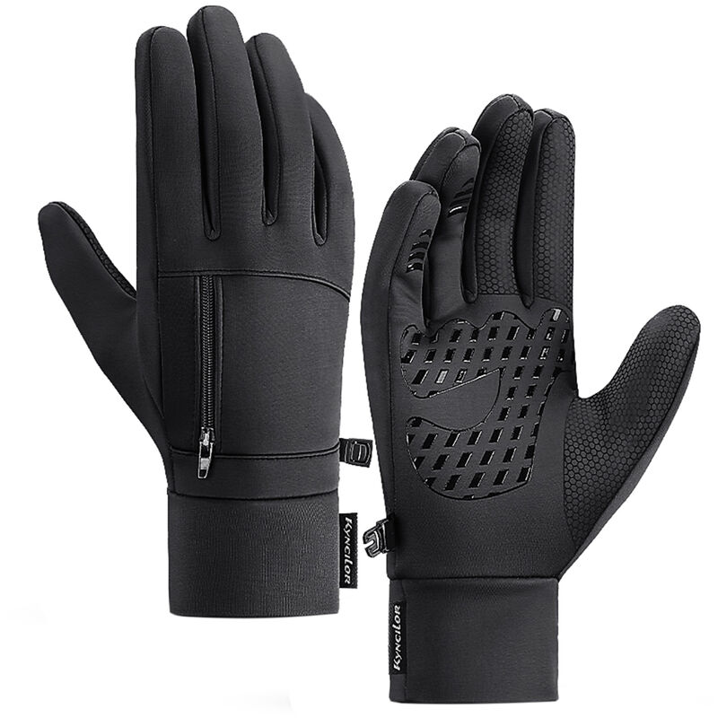 

Hombres Guantes impermeables de invierno Bolsillo con pantalla tactil Guantes deportivos termicos antideslizantes de vellon, Negro, grande