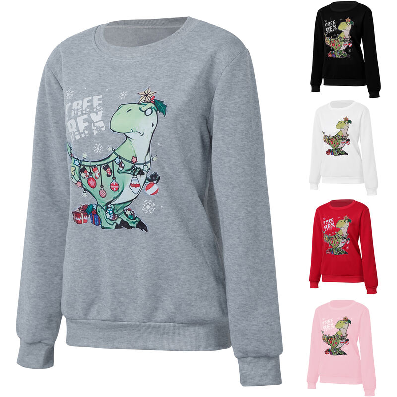 

Happyshopping - Hombres Mujeres Sudadera con capucha con estampado de otono Dinosaur TREE REX O Cuello de manga larga Fleece Casual Holiday Christmas