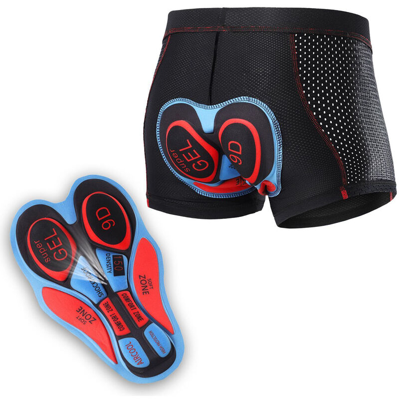 

Pantalones cortos de ciclismo para hombre Pantalones cortos de ciclismo transpirables acolchados con gel MTB,Negro y rojo y azul, XL