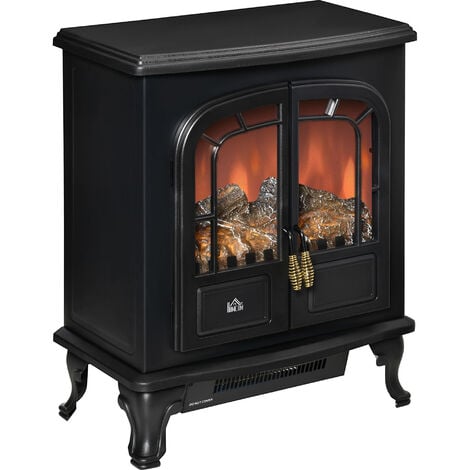 main image of "HOMCOM 1000W/2000W Electric Fireplace Stove Heater w/ LED Flame Effect Home Warmth Black"