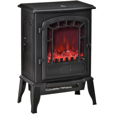 main image of "HOMCOM 1000W/2000W Freestanding Electric Fireplace Stove w/ Flame Effect Black"