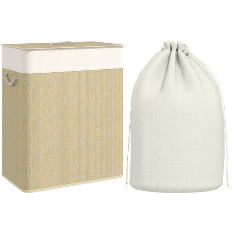 HOMCOM 100L Laundry Basket with Lid, Washing Basket for Bathroom, Cream
