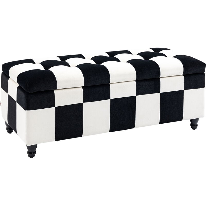 114 x 47 x 47cm Velvet Storage Ottoman, Button-tufted Footstool Box Black, White - Homcom