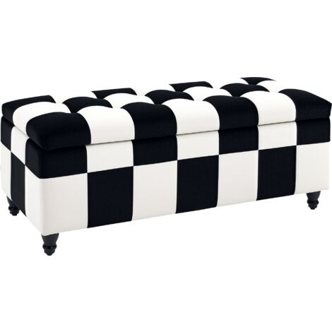 HOMCOM 114 x 47 x 47cm Velvet Storage Ottoman, Button-tufted Footstool Box Black, White