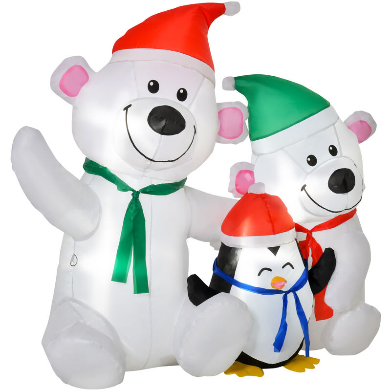 HOMCOM 4ft Christmas Inflatable Decoration with Bears and Penguin for Outdoor - White