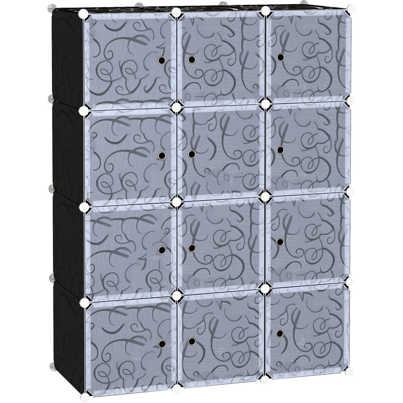 12 Cube Wardrobe Portable Interlocking Plastic Clothes Organiser Storage - Homcom