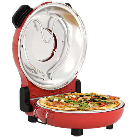 HOMCOM 1200W Pizza Oven, Pizza Maker, 5-Min Crisp, Dual Knob Control, Red