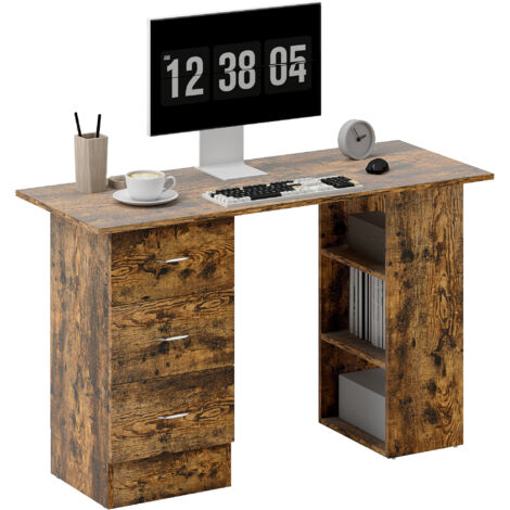 HOMCOM 120cm Computer Desk PC Table Workstation w/ 3 Shelf & Drawers Rustic Brown