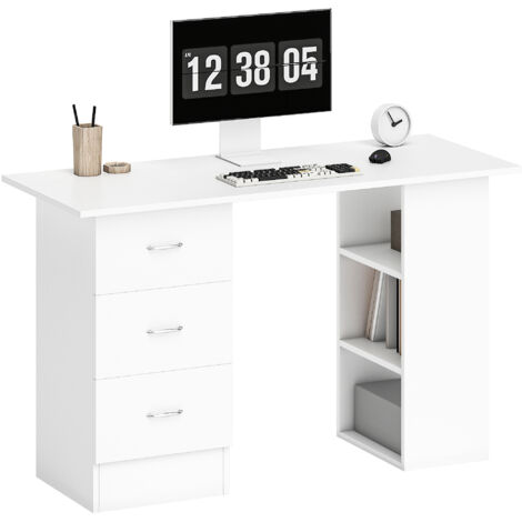 HOMCOM 120cm Computer Desk PC Table Workstation w/ 3 Shelf & Drawers White
