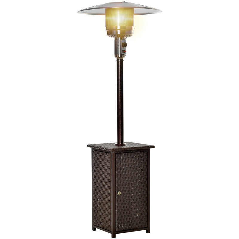 12KW Gas Patio Heater Terrace Standing Wicker Rattan Heater w/ Tabletop - Outsunny