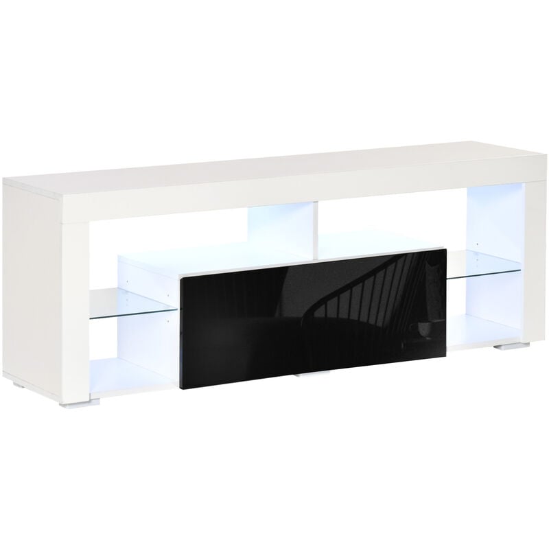 140cm TV Stand Cabinet High Gloss Media TV Stand Unit with LED RGB Light and Storage Shelf for 55 inch TV for Living Room Bedroom Black and White