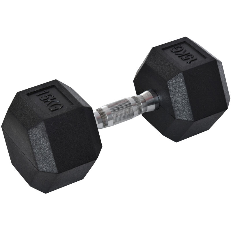HOMCOM 15KG Single Rubber Hex Dumbbell Portable Hand Weight Home Gym