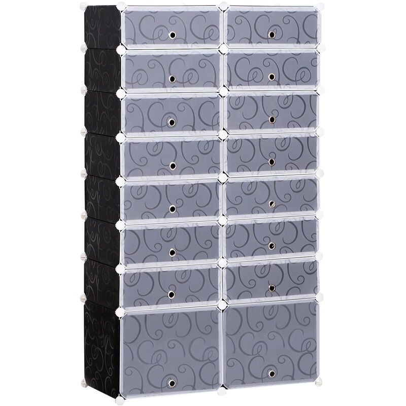 HOMCOM Large 16-Cube DIY Shoes Rack Portable Interlocking Plastic Cabinet