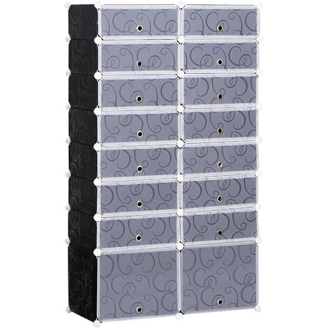main image of "HOMCOM 16 Cube Shoe Storage Unit Interlocking Plastic Organiser 32 Pairs"