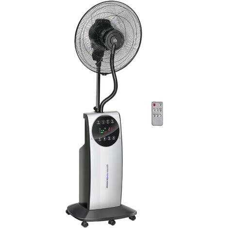 "HOMCOM 16"" Pedestal Fan with Water Mist Spray Standing Fan, 3.1L Tank Black"
