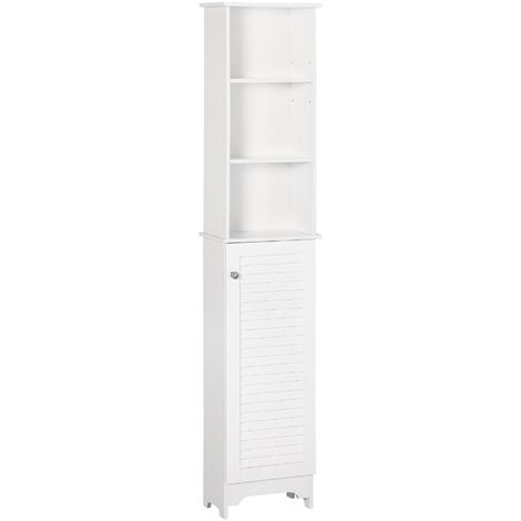 HOMCOM 165cm Freestanding Slimline Bathroom Storage Cabinet w/ 6 Shelves White