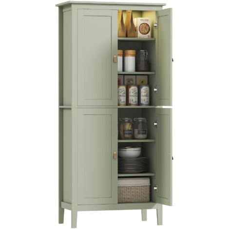 HOMCOM 176.5 cm Tall Freestanding Pantry Storage Cabinet with 4 Doors Green