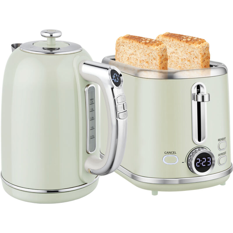 HOMCOM 1.7L 3000W Kettle and 2 Slice Toaster with Keep Warm Memory Function, Grey