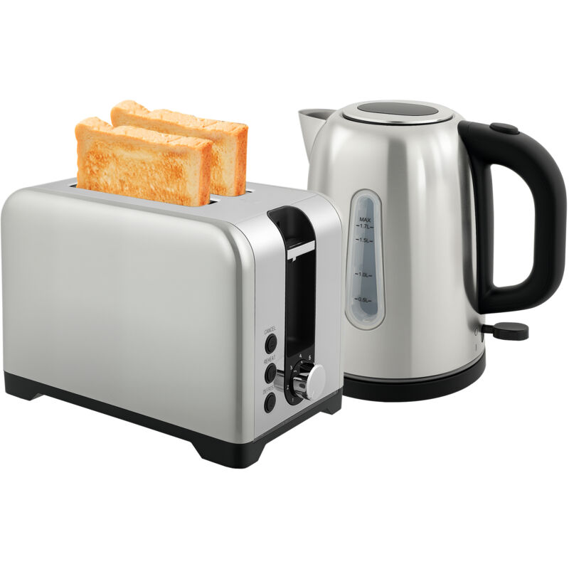 HOMCOM 1.7L 3000W Rapid Boil Jug Kettle and 2-Slice Toaster Set, Silver Tone, Silver