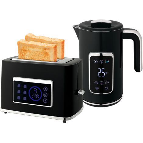 HOMCOM 1.7L 3000W Rapid Boil Kettle and 2 Slice Toaster Set Crumb Tray Black