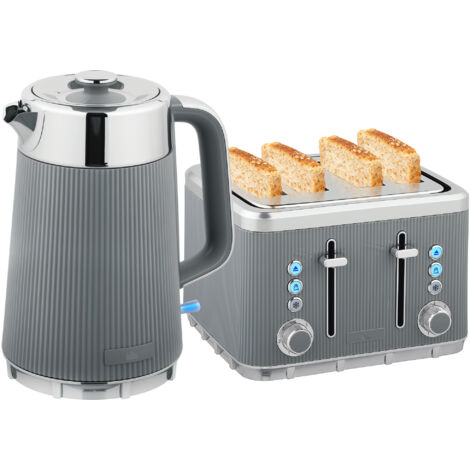 HOMCOM 1.7L 3000W Rapid Boil Kettle and 4 Slice Toaster Set Crumb Tray Grey