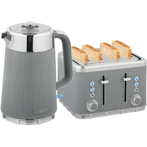 HOMCOM 1.7L 3000W Rapid Boil Kettle and 4 Slice Toaster Set Crumb Tray Taupe