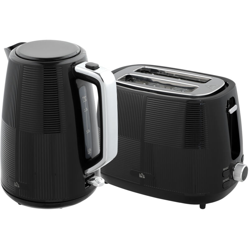 HOMCOM 1.7L Fast Boil Electric Kettle and 2 Slice Water Toaster Set, Black, Black