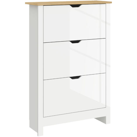 HOMCOM 18-Shoe Storage Cabinet 6 Shelves 3 Drawers Tabletop High Gloss White