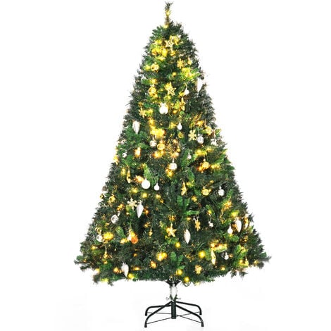 HOMCOM 1.8m 6ft Pre-Lit Artificial Christmas Tree LED Xmas Tree with Decorative Balls Metal Stand