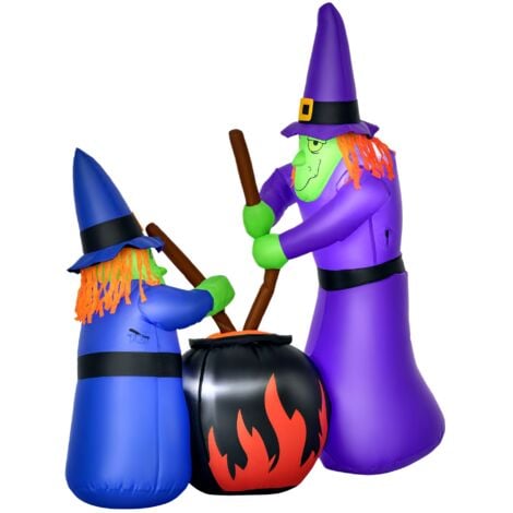 HOMCOM 1.8m Tall Inflatable Halloween Decoration Witches Light Airblown Outdoor