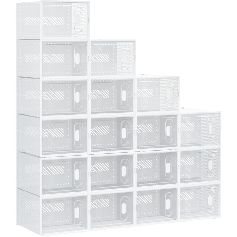 Homcom - 18PCS Stackable Clear Plastic Shoe Storage Box for uk/eu Size 12/46 - Clear