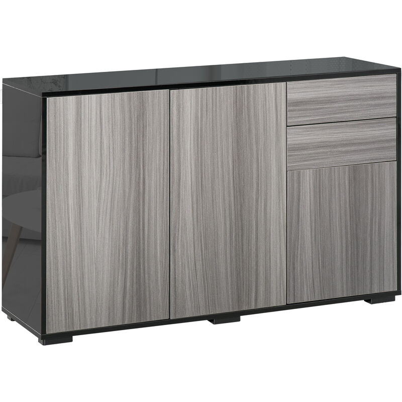 2 Drawer 2 Cupboard Freestanding Storage Cabinet Home Organisation Black & Grey - Homcom
