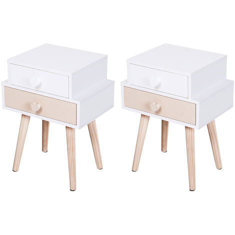 main image of "HOMCOM 2-Drawer Kids Bedside Table w/ Heart Handles Solid Wood Legs Bedroom White Pink"