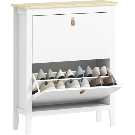 HOMCOM 2 Drawer Shoe Cabinet with Flip Doors for Hallway, Entryway, White