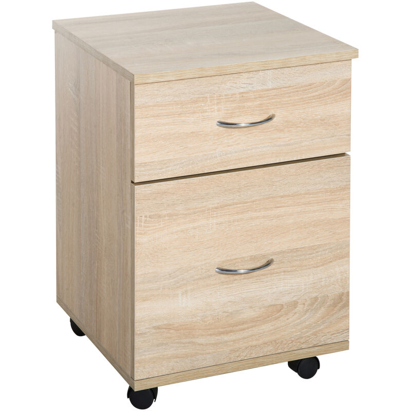 Homcom 2 Drawer Wooden Filing Cabinet Storage Box With Wheels Oak
