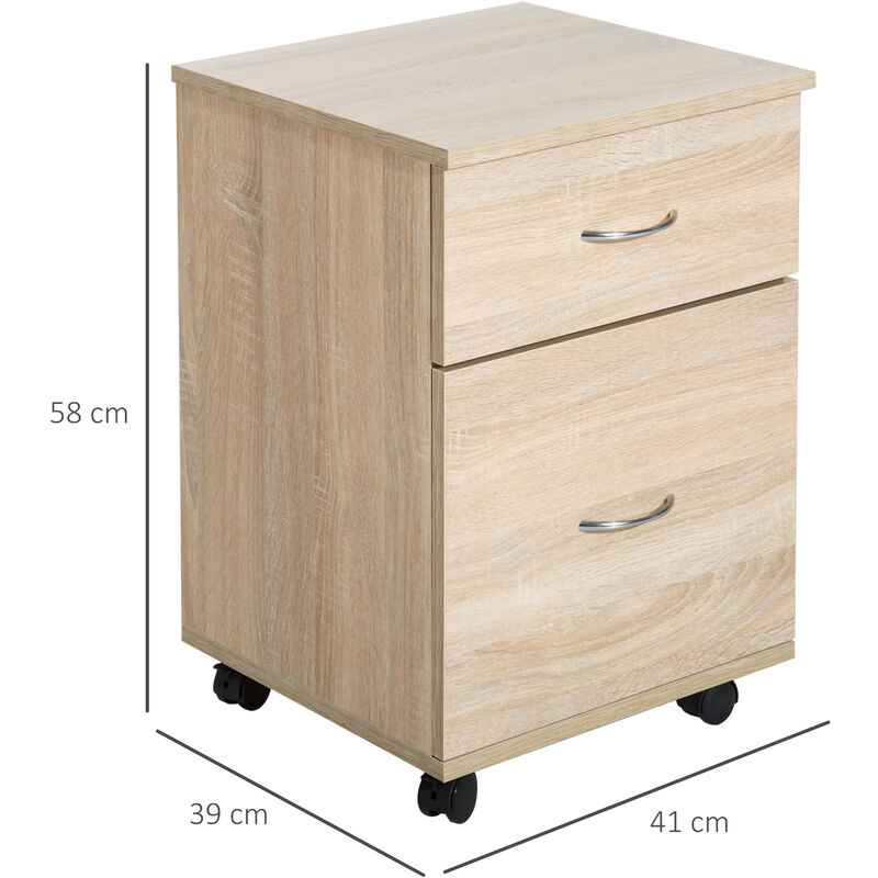 Homcom 2 Drawer Wooden Filing Cabinet Storage Box With Wheels Oak Uk836 0380331