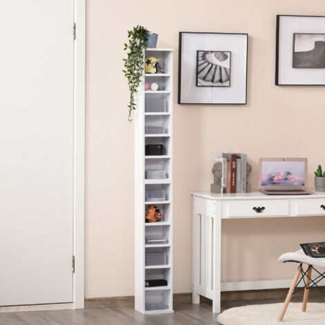 HOMCOM 2 Estanterías para CD o DVD con 12 Compartimentos para 204 CD's y Estante Ajustable 21x22,5x88,5 cm Blanco