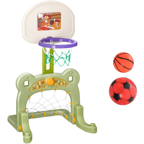 HOMCOM® 2 in 1 Fußball Basketball Basketballkorb Kinder Spielzeug Ball Grün L61 x B53 x H99 cm