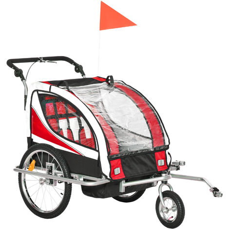 HOMCOM 2 in 1 Kids Bicycle Trailer Baby Child Stroller Jogger Steel Frame LED Light