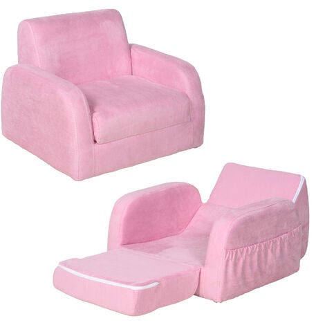HOMCOM 2 In 1 Kids Sofa Chair Bed Folding Couch Flannel Foam for 3-4 years Pink