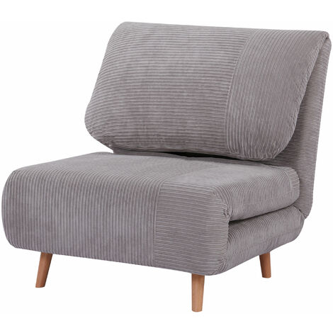 HOMCOM 2 in 1 Schlafsessel Klappbar Schlafsofa mit Bettfunktion Verstellbarer Rückenlehne, Gästebett bis 200kg Relaxsessel in Cordoptik Klappsessel für Wohnzimmer Schlafzimmer 82 x 89 x 83 cm Hellgrau