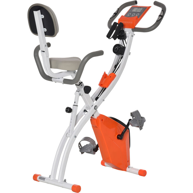 HOMCOM 2-in-1 Upright Exercise Bike Stationary Exercise Foldable w/ Monitor Orange
