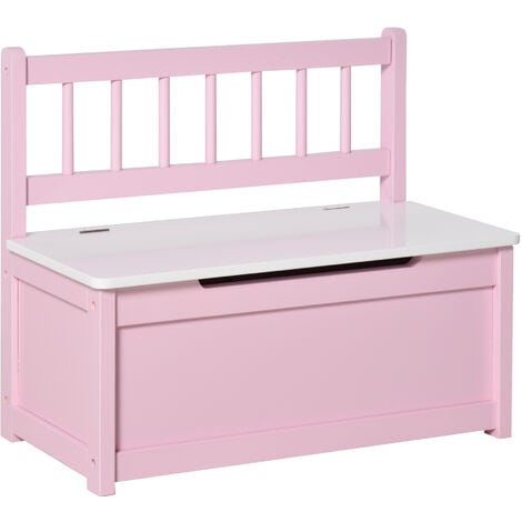 HOMCOM 2 In 1 Wooden Toy Box, Seat Bench Storage Chest w/ Pneumatic Rod Pink