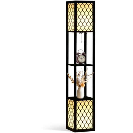 HOMCOM 2-Light Modern Floor Lamp with Shelves for Living Room, Bedroom, Black