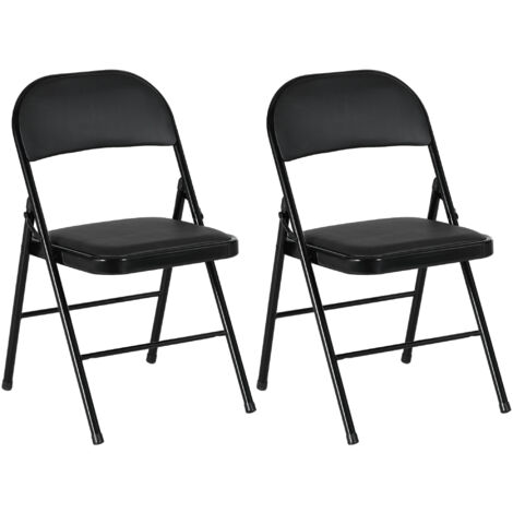 HOMCOM 2 Pack Padded Folding Chairs with Cushioned Seat and Metal Frame Black